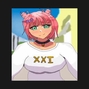 Short Pink Hair Anime Girl and Green eyes T-Shirt