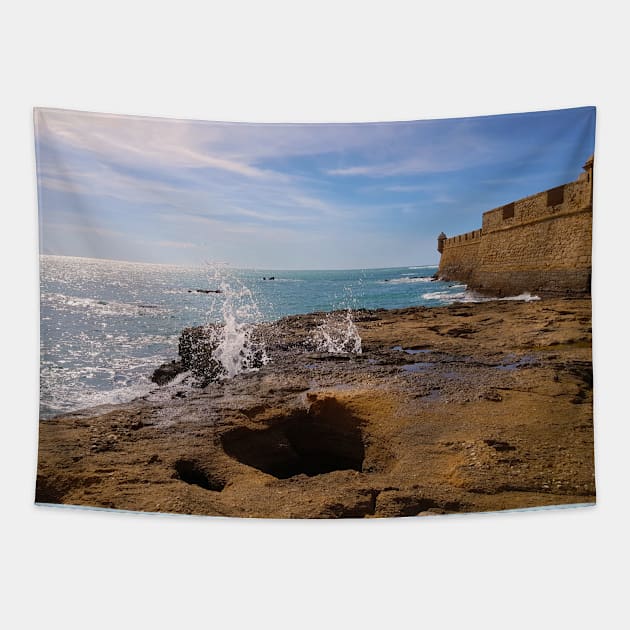 Sea Wave Splash On The Beach Tapestry by Kate-P-