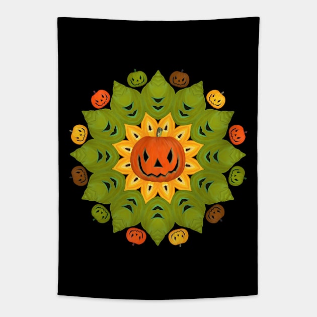 Jack-O-Lantern Halloween Flower Tapestry by 2HivelysArt