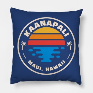 Retro Kaanapali Beach Maui Hawaii Vintage Beach Surf Emblem Pillow