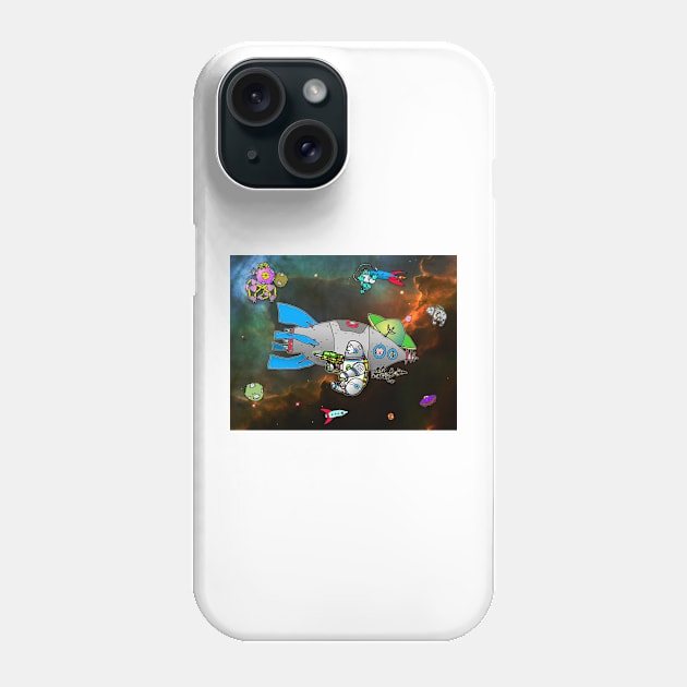 Astro Bunny adventure in outer space with spaceships and bunny astronaut Phone Case by davidscohen