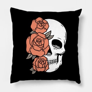 Skull with Rose Flowers Pillow