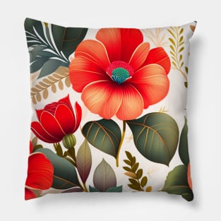 Seamless flower and leaf pattern,  red poppies Pillow