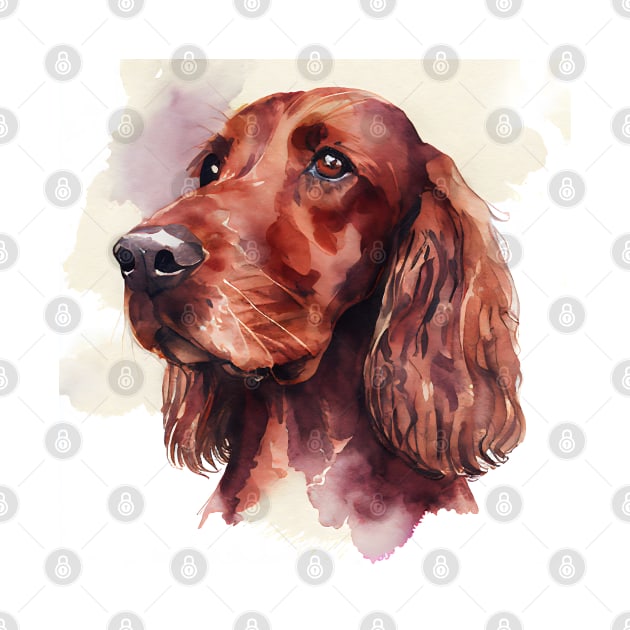 Irish Setter or Red Setter Watercolor Portrait by designs4days