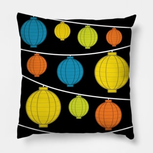 Lanterns | Blue Yellow Orange Green Pillow