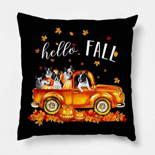 Frenchie Hello Fall - Frenchie In Car Pumpkin Halloween T-shirt Frenchie Autunm Gift Pillow by kimmygoderteart