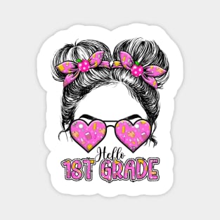 Kids Hello First Grade Messy Bun Girls 1st Grade Back To School Magnet