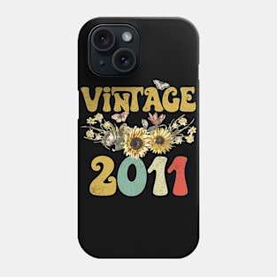 Vintage 2011 Sunflower Floral Retro Groovy 12th Birthday Phone Case