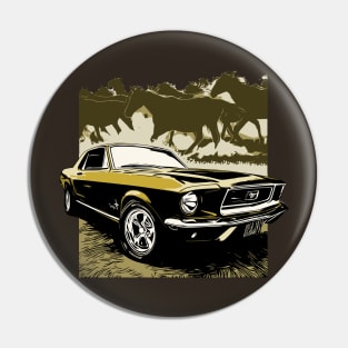 Gold 1968 Ford Mustang with Horses Pin