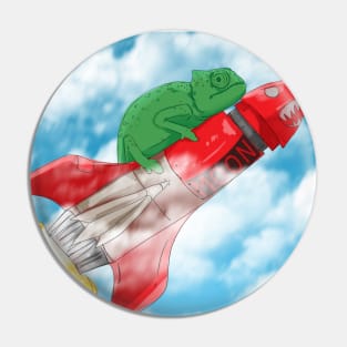 a chameleon flying on a rocket Pin