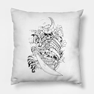 Hand-drawn with pencil samurai with snake design. Pillow