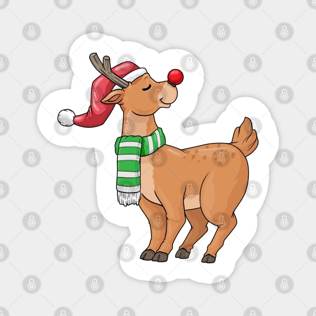 Reindeer with Santa hat & Scarf at Christmas Magnet by Markus Schnabel