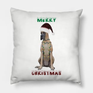 Christmas Great Dane In Santa Hat With Christmas Lights Pillow