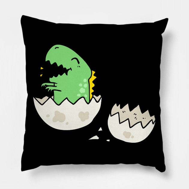 Hatching from egg baby dinosaur Pillow by InkyArt