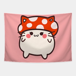 Happy kitty in a mushroom hat Tapestry