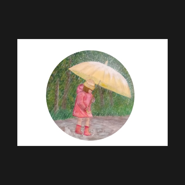 Girl walking in the rain and having fun with the water puddles by Daranem
