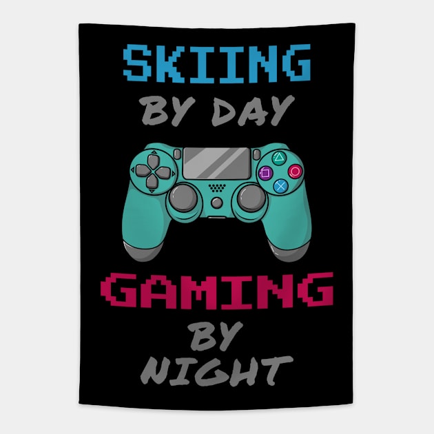 Skiing By Day Gaming By Night Tapestry by jeric020290