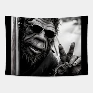 Bigfoot Sighting Roadtrip Peace Sign Tapestry