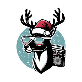 Retro Christmas Reindeer Santa Hat T-Shirt
