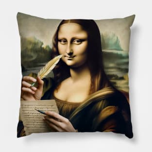 Mona Lisa Inspired Tee - Celebrate National Handwriting Day Pillow