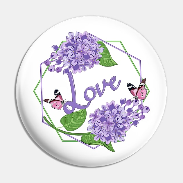 Love - Lilacs And Butterflies Pin by Designoholic