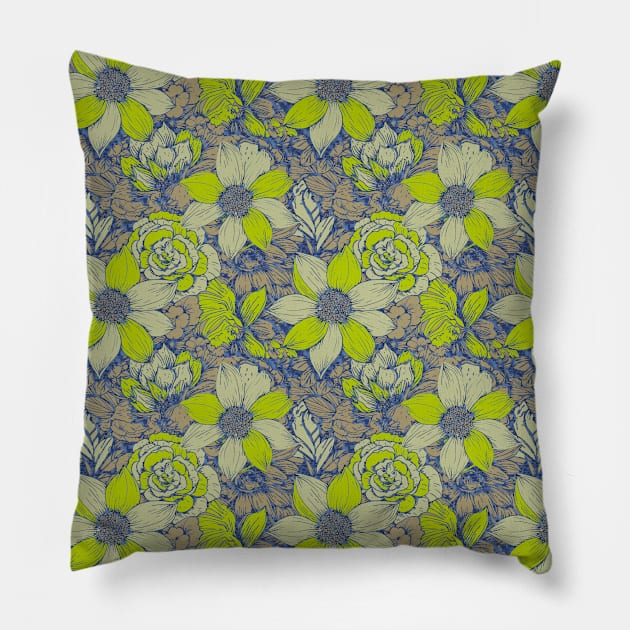 Floral pastel colors green Pillow by Remotextiles