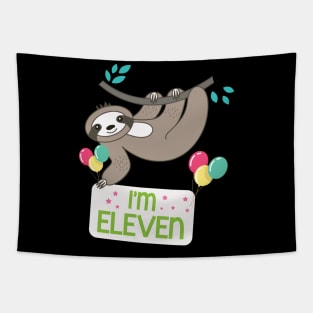 Cute Sloth On Tree I'm Eleven Years Old Born 2009 Happy Birthday To Me 11 Years Old Tapestry