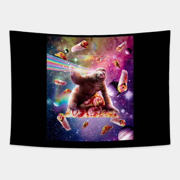 Space Pizza Sloth - Rainbow Laser Tapestry by Random Galaxy