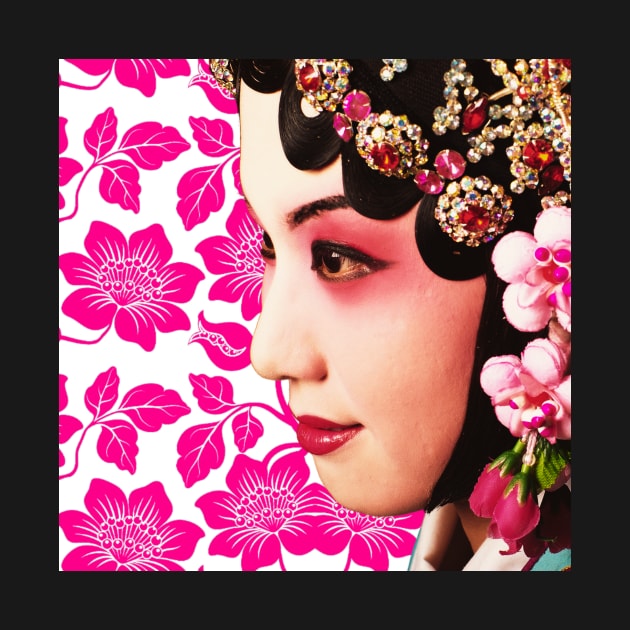 Chinese Opera Star with Pink Flower Pattern- Hong Kong Retro by CRAFTY BITCH