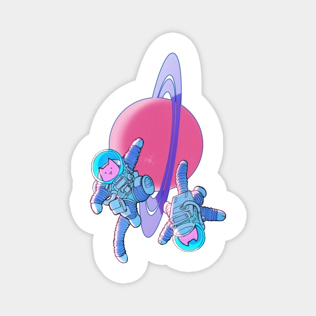 Spacecat Duo & Planet Freind Magnet by spacegoose
