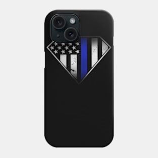Blue Thin Line Police - Super Police Patriot Shield - Patriotic - American Flag Shield - USA Flag Blue Line Shield Phone Case