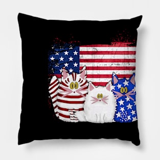 Red White Blue Cats USA Flag Firework 4th Of July Shirt Pillow