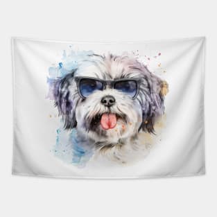 White Havanese with Sunglasses (Watercolor) Tapestry