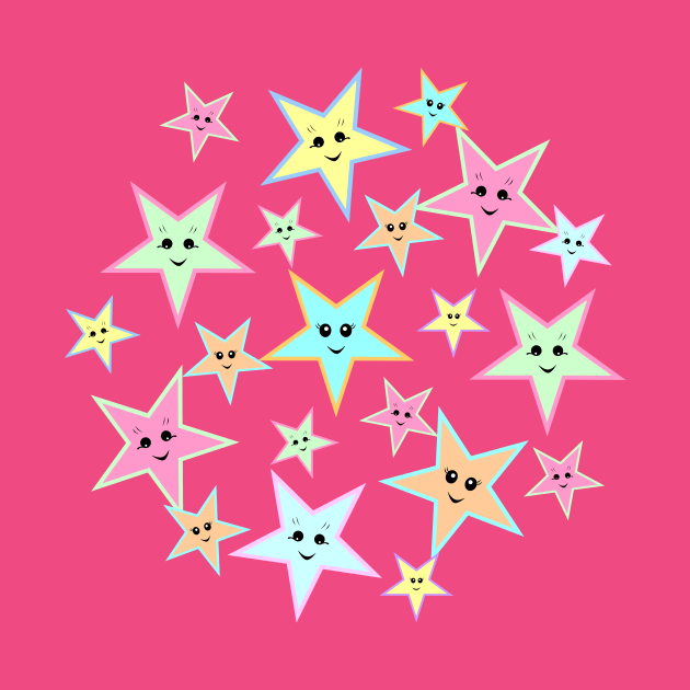 Cute stars with faces in pastel colors by MarionsArt