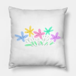 Pink blue floral watercolor art Pillow