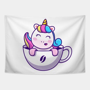 Cute Unicorn In Cup Coffee Tapestry