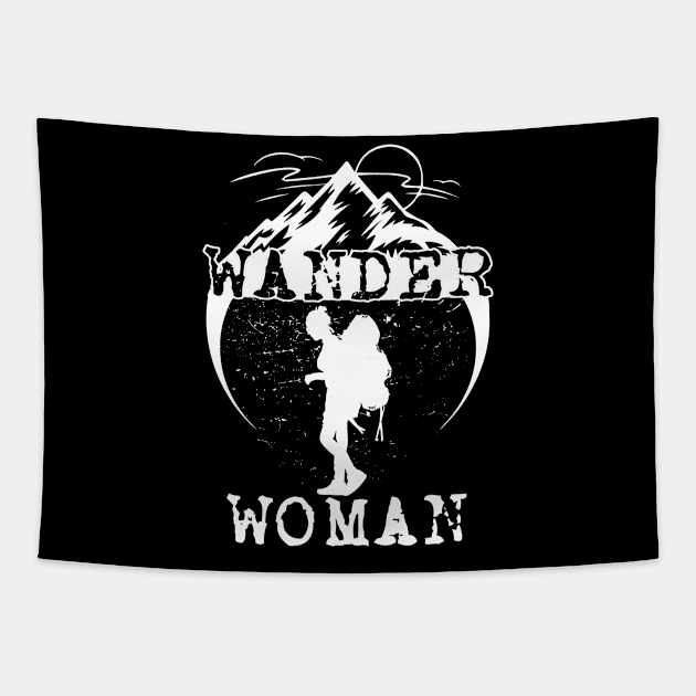 Wander Woman Funny Hiking Gift For Women Tapestry by paola.illustrations