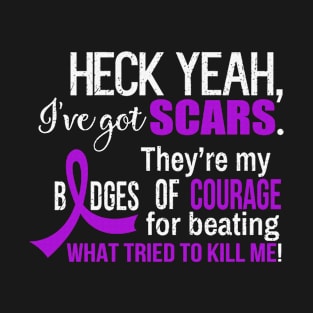 I’ve Got Scars They Are My Badges Of Courage Alzheimers Awareness Purple Ribbon Warrior T-Shirt