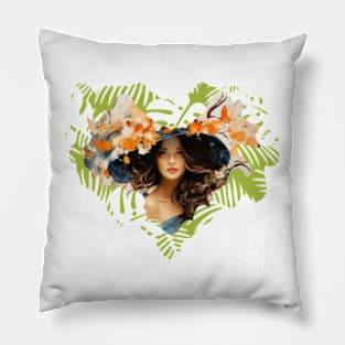 beautiful flower leaves and girl nature Pillow