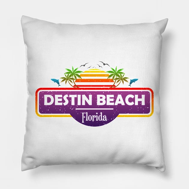 Destin Beach Florida, Tropical Palm Trees Sunset - Summer Pillow by Jahmar Anderson