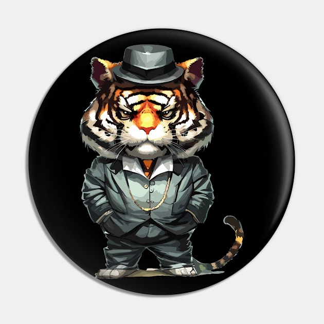 Cute Kawaii gangster  Tiger Pin by TomFrontierArt