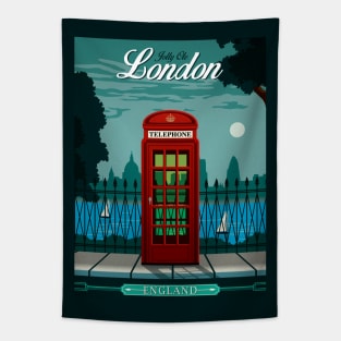 Vintage Travel Poster - London Phone Booth - Not Tardis Tapestry