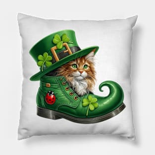 Maine Coon Cat Shoes For Patricks Day Pillow