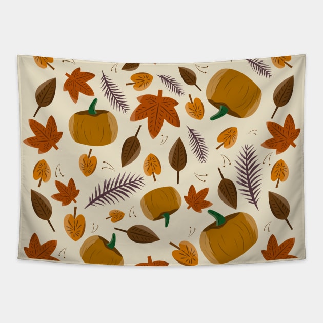 Autumn Leaves Pumpkin Pattern Tapestry by JDP Designs