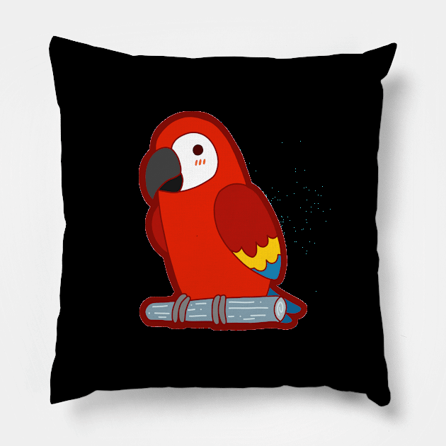 Cute Parrot - Red Pillow by vpessagno