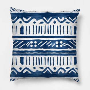 Boho Coastal Indigo Blue and White Pattern Pillow