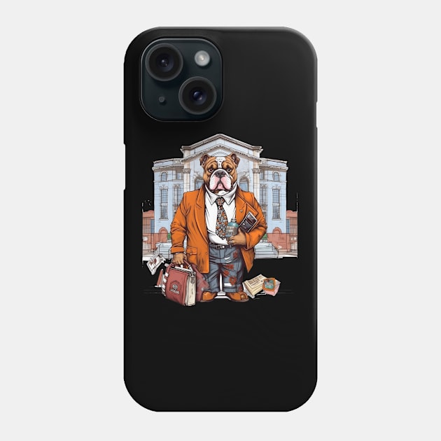 Lawyer English Bulldog t-shirt design, A bulldog in a suit holding a briefcase Phone Case by teestore_24