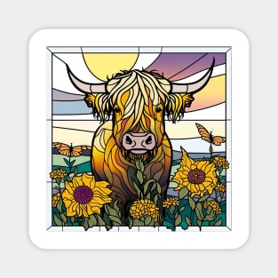 Sunflower Stained Glass Highland Cow #11 Magnet