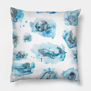 Watercolor nautical life seamless pattern Pillow