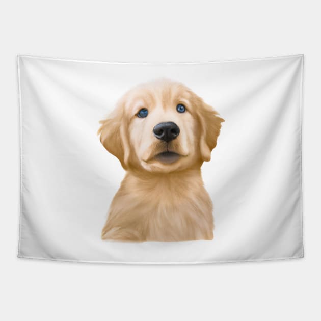 Cute Golden Retriever Drawing Tapestry by Play Zoo